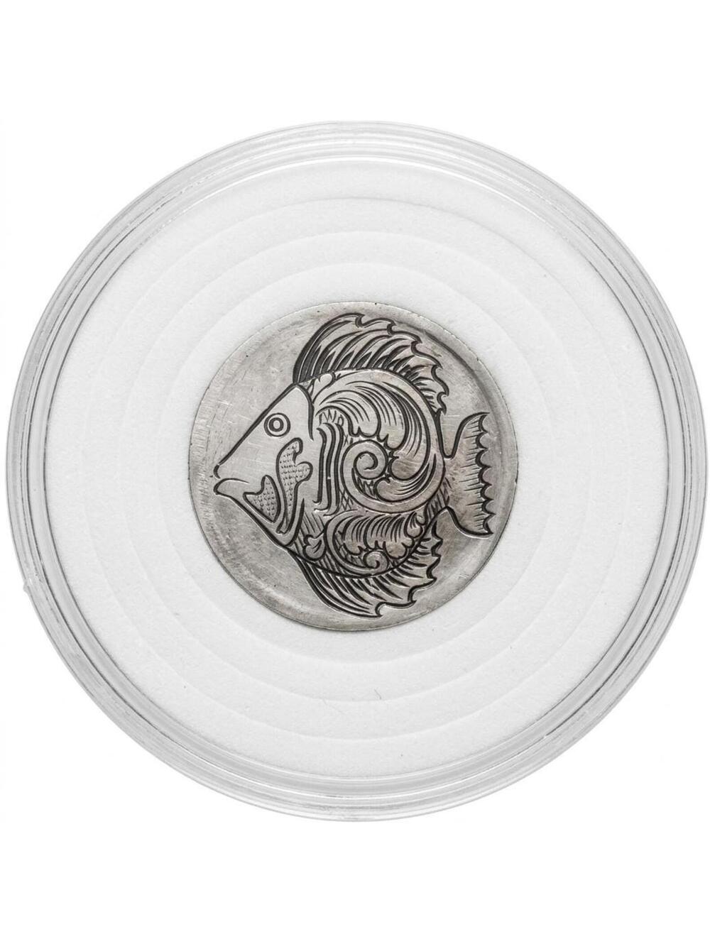 HOBO NICKEL Hand-Carved on a V Nickel by Artist CM • Beautiful Fishy in Capsule